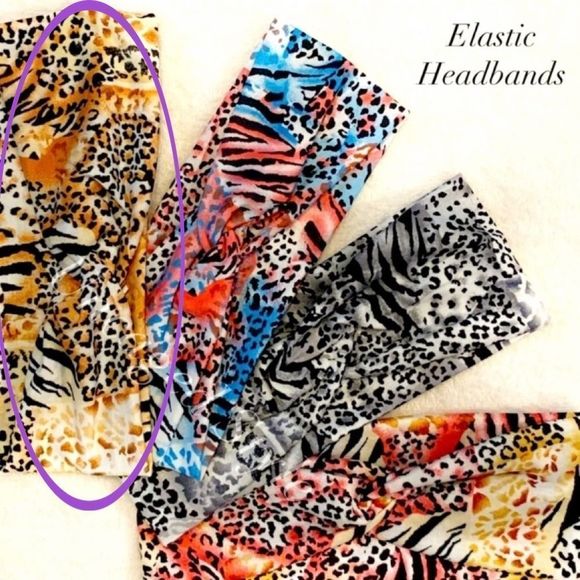 Orange/Brown Leopard Print Elastic Headband - Small - Picture 1 of 4